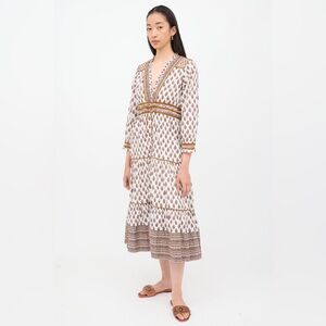 Veronica Beard Alessandra Tiered Floral White Cotton Midi Dress Size 10